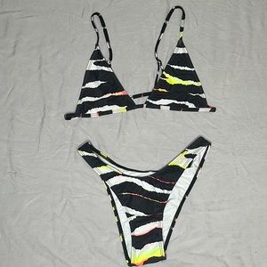Minimal Animale two piece black and white neon acid tiger print triangle bikini